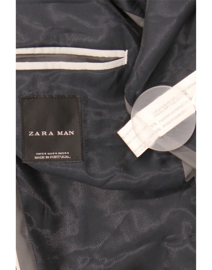 Jaqueta blazer masculina Zara com 2 botões EU 54 XL cinza risca de giz poliéster