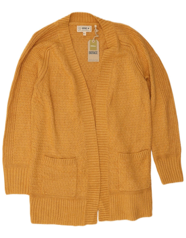 Suéter de cardigã aberto com palangre feminino Fat Face UK 12 viscose amarela média