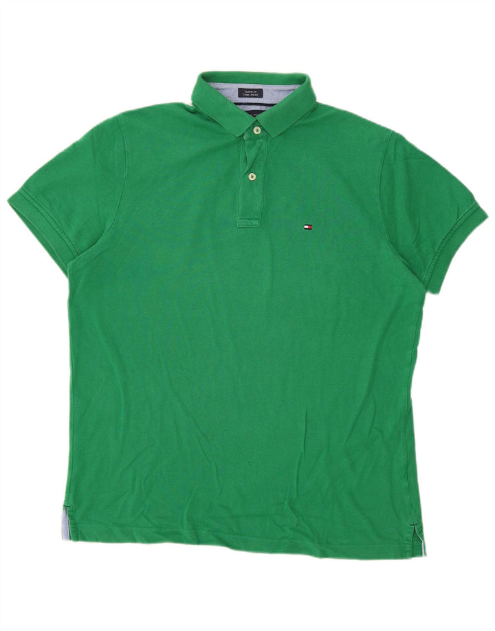 Camisa polo masculina TOMMY HILFIGER Custom Fit verde médio