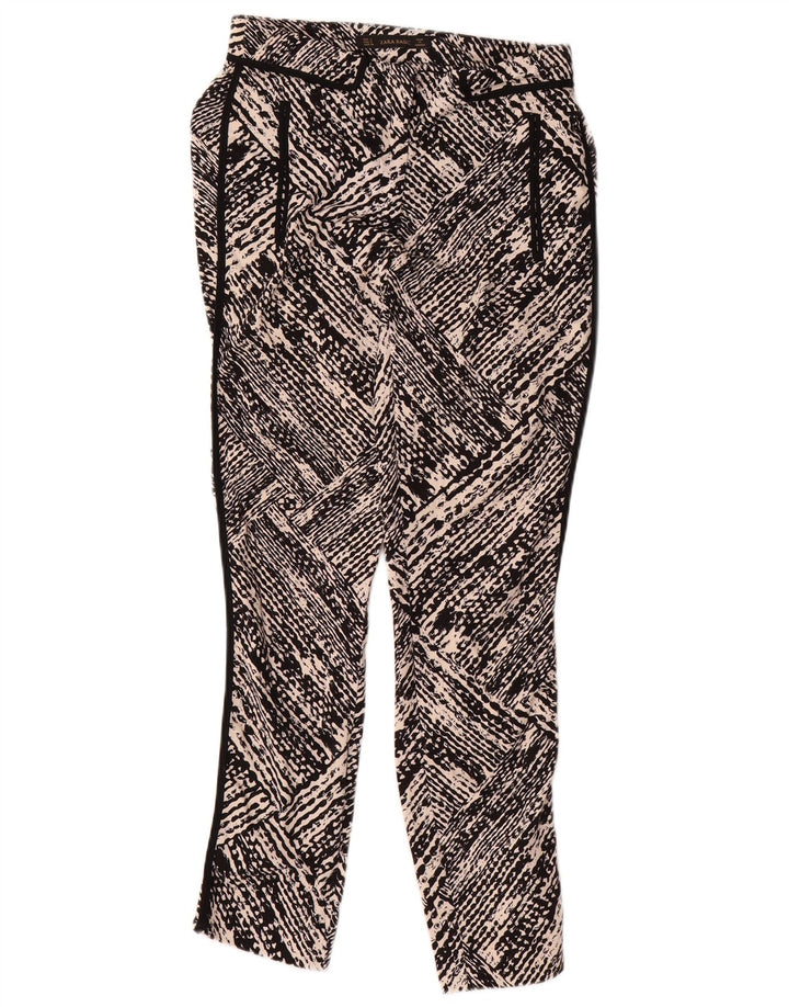 Calça feminina Zara com estampa abstrata slim casual pequena W26 L27 preta