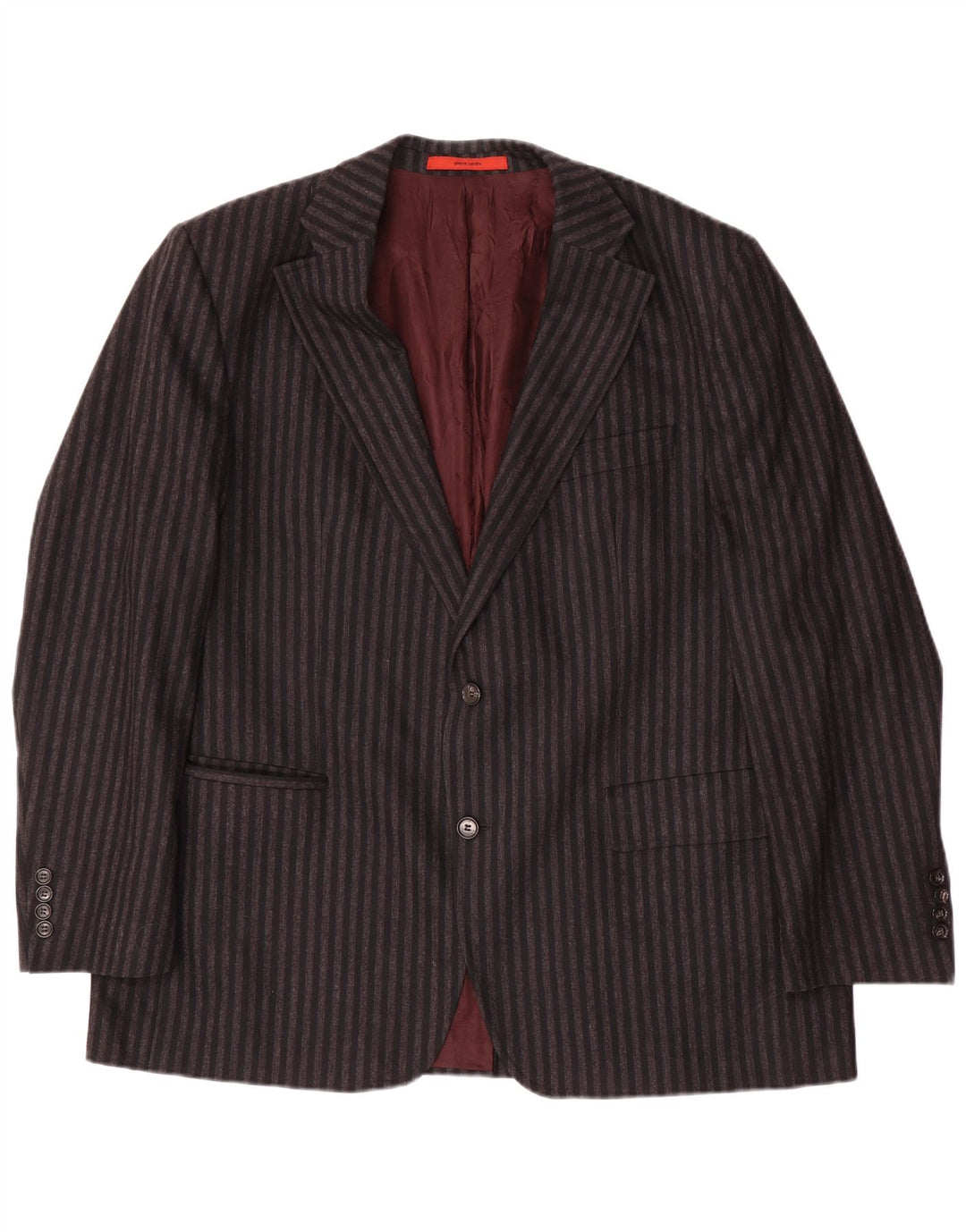 Jaqueta blazer masculina Pierre Cardin com 2 botões Reino Unido 40 grande lã listrada cinza