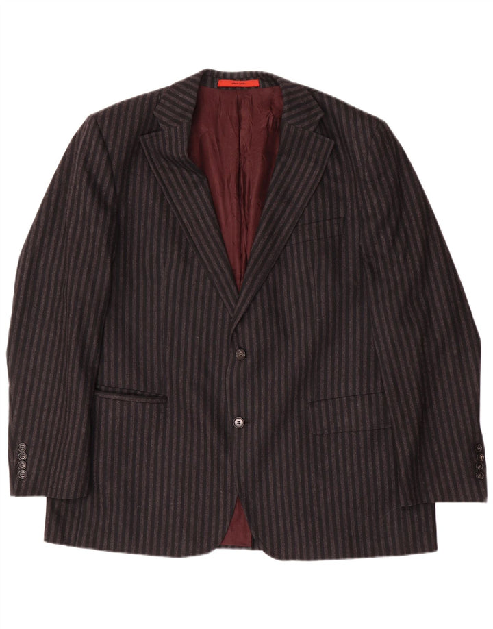 Jaqueta blazer masculina Pierre Cardin com 2 botões Reino Unido 40 grande lã listrada cinza