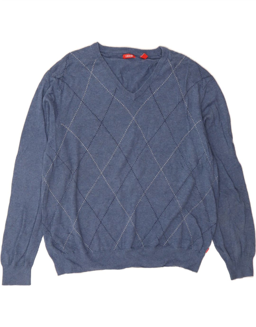 Suéter masculino IZOD com decote em V 2XL azul Argyle/algodão diamante