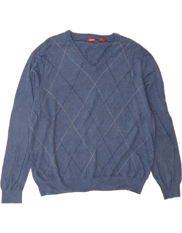 Suéter masculino IZOD com decote em V 2XL azul Argyle/algodão diamante