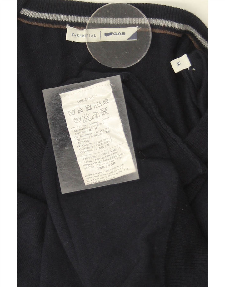 GAS Mens V-Neck Jumper Sweater XL Navy Blue Cotton Vintage Gas and Second-Hand Gas from Messina Hembry 
