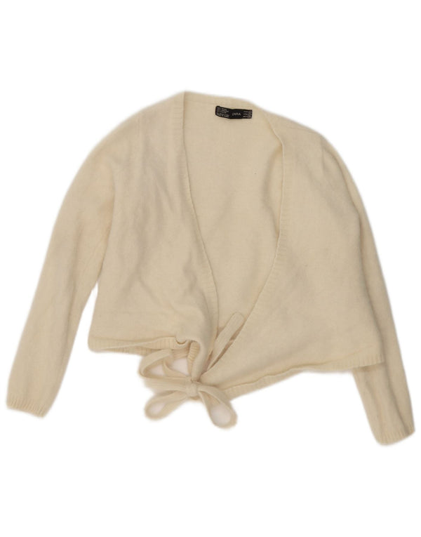 Suéter feminino Zara Crop Wrap Cardigan Reino Unido 14 Lã Bege Grande