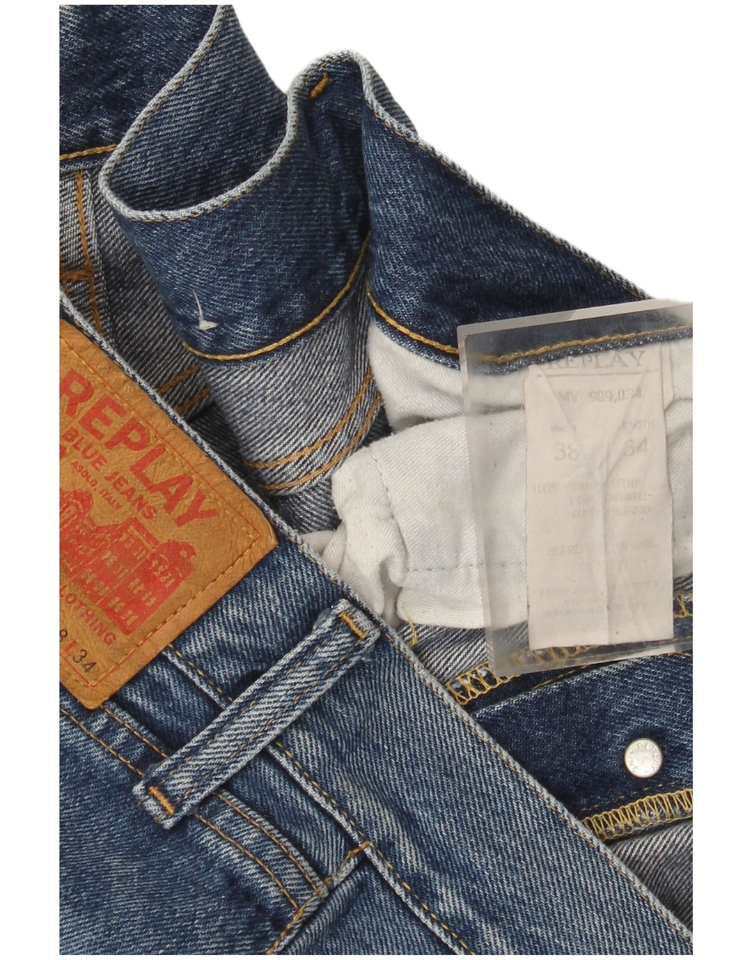 Replay Mens Straight Jeans W38 L30 Azul Algodão