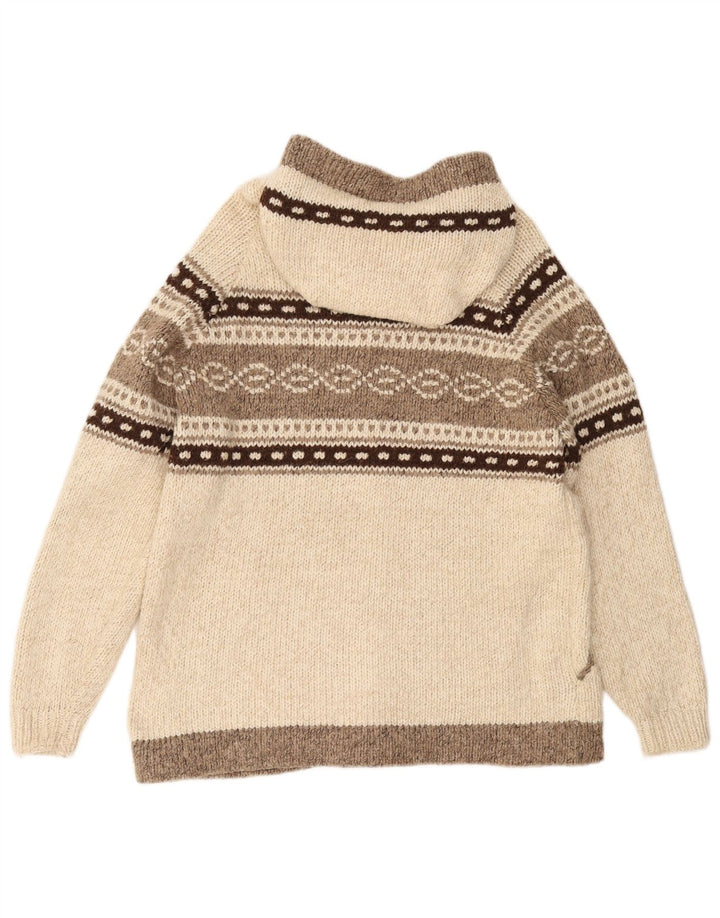 Suéter cardigã masculino VINTAGE com capuz médio off white Fair Isle