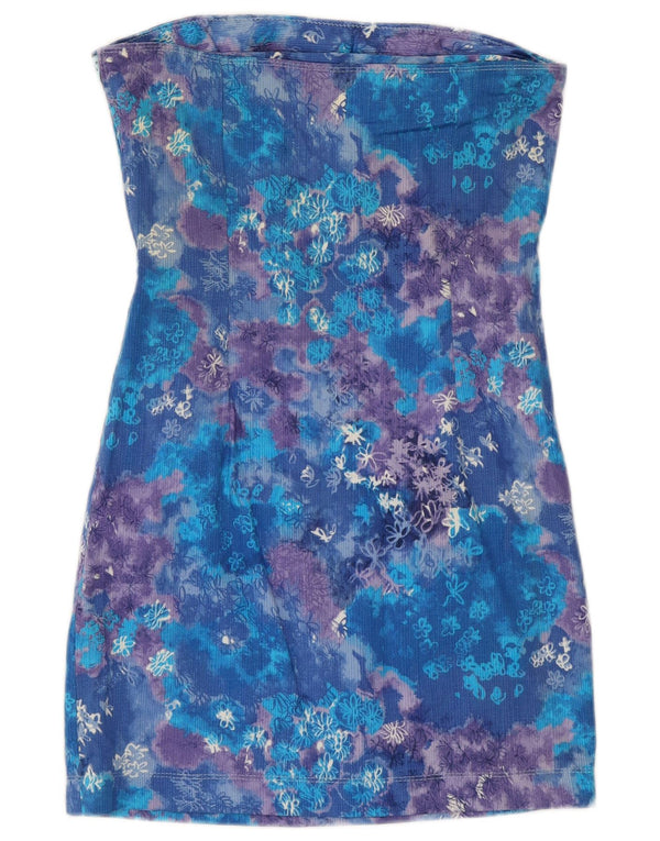 Vestido sem alças feminino vintage Reino Unido 10 pequeno festival floral azul