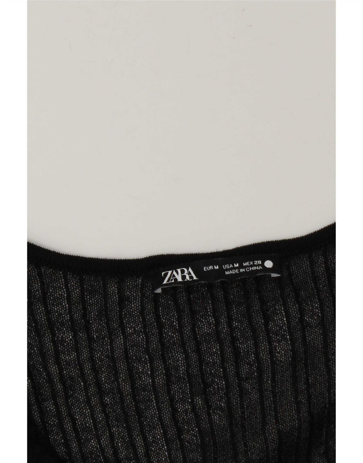 Blusa feminina transparente manga 3/4 Zara Reino Unido 12 médio preto