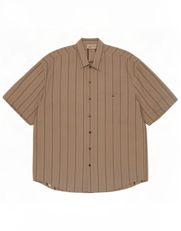 Camisa masculina vintage de manga curta grande algodão listrado bege
