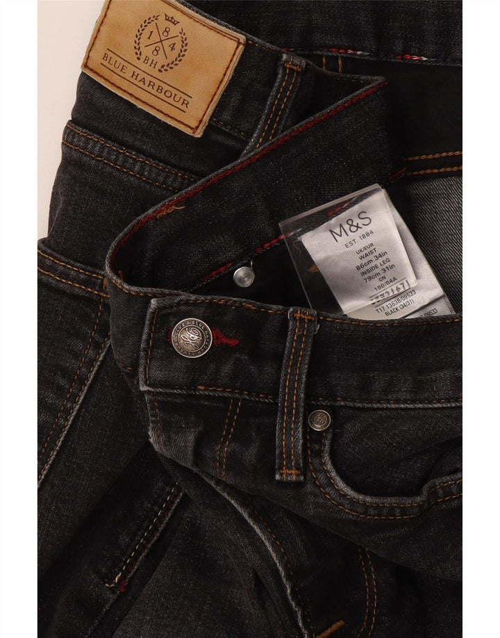 Calça jeans reta masculina Marks & Spencer Blue Harbor W34 L31 algodão preto