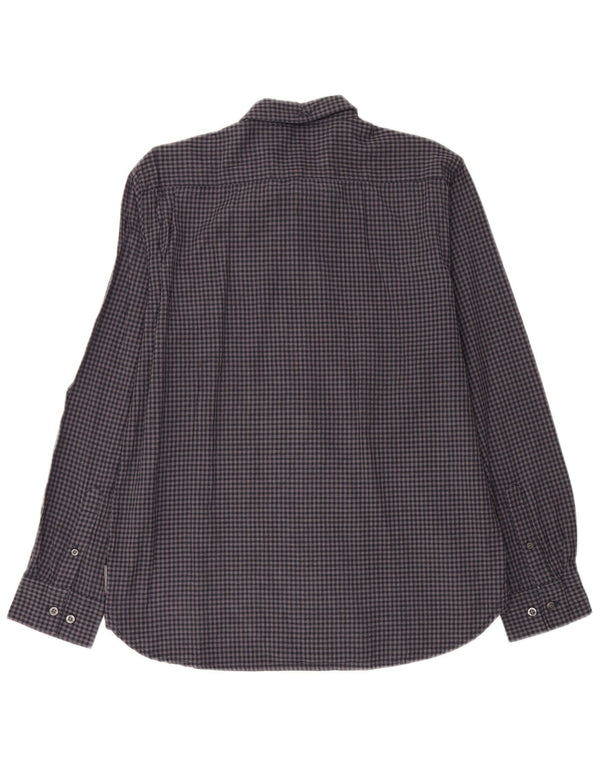 Camisa masculina de flanela French Connection grande algodão guingão azul marinho
