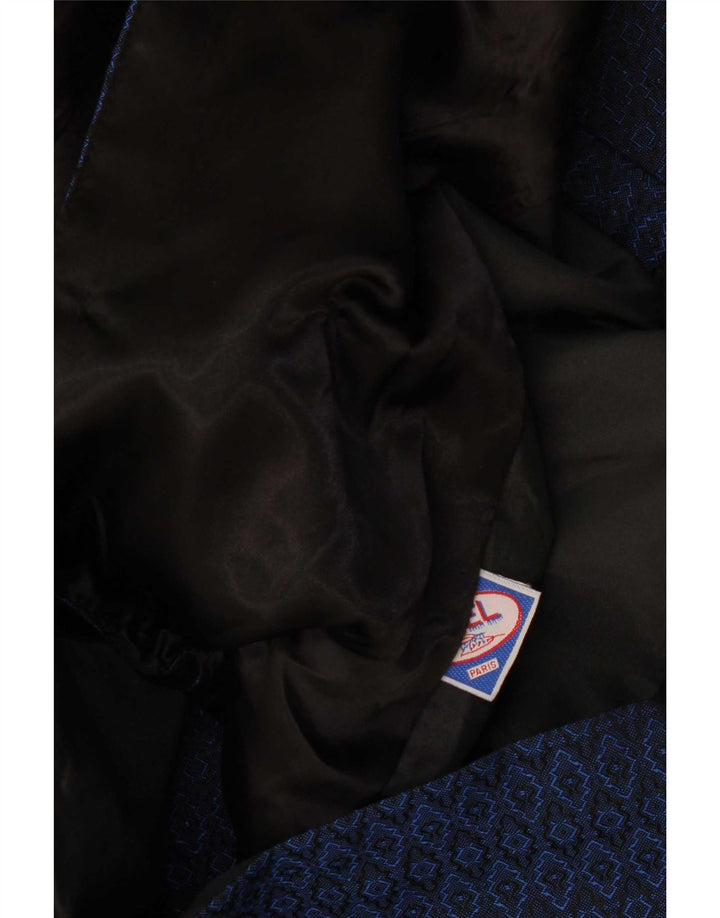 Casaco feminino vintage com peito duplo Reino Unido 16 grande azul marinho geométrico