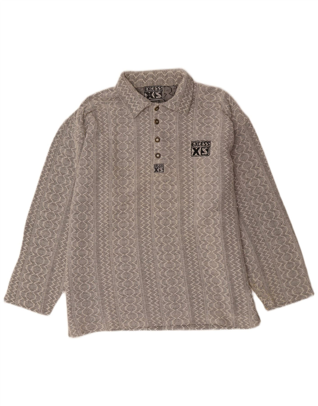 Suéter masculino VINTAGE com gola polo e algodão geométrico cinza XL