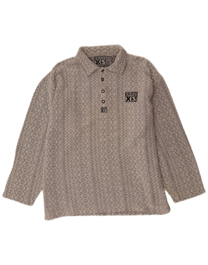 Suéter masculino VINTAGE com gola polo e algodão geométrico cinza XL