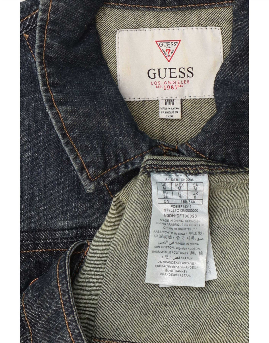 Jaqueta jeans feminina Guess UK 8 pequena algodão azul marinho