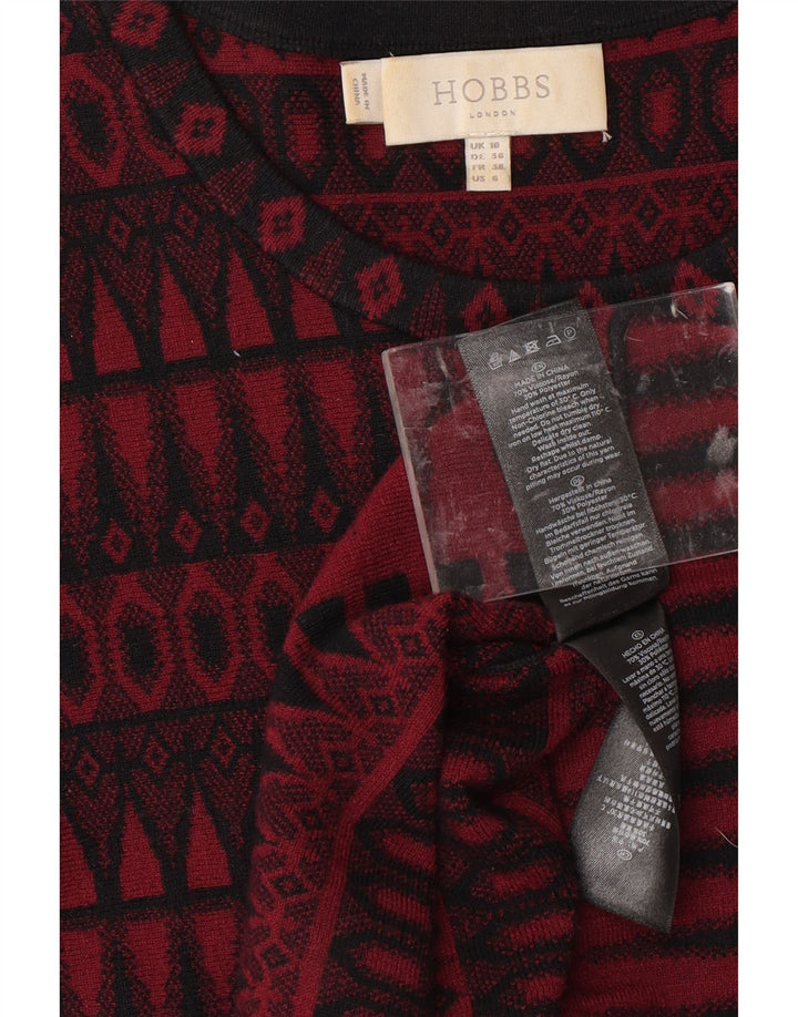 HOBBS Vestido feminino manga 3/4 Reino Unido 10 viscose geométrica vermelha pequena