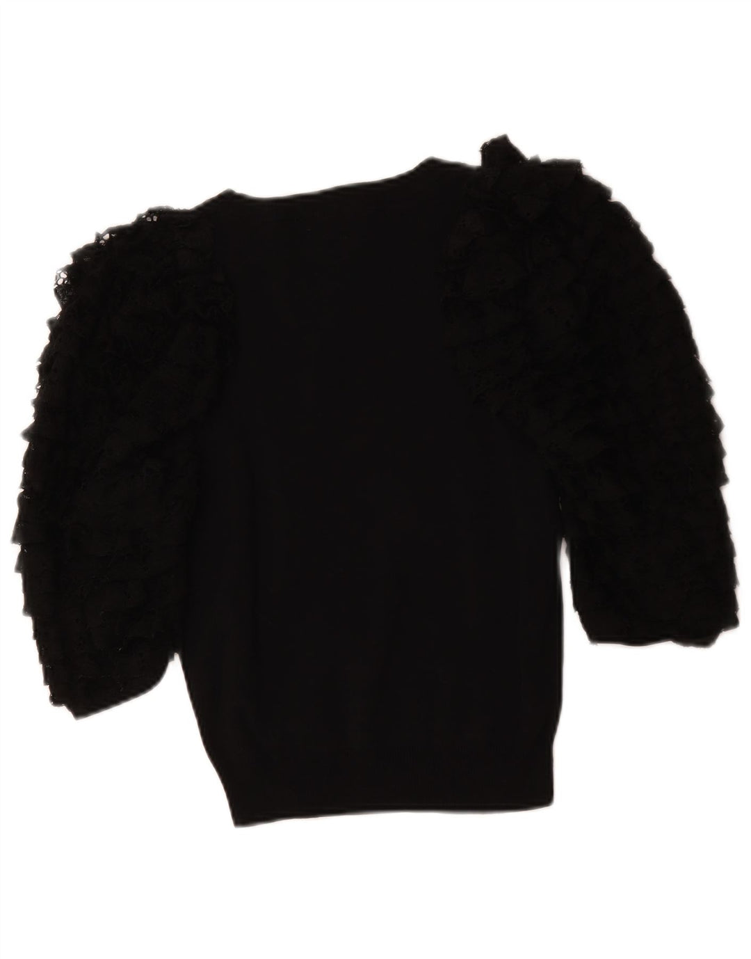 Zara blusa feminina manga 3/4 top Reino Unido 12 algodão preto médio