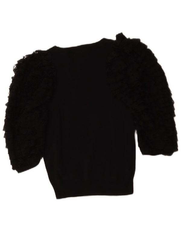 Zara blusa feminina manga 3/4 top Reino Unido 12 algodão preto médio