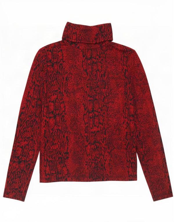 Blusa feminina Zara com gola redonda e poliéster pequeno vermelho com estampa animal UK 10