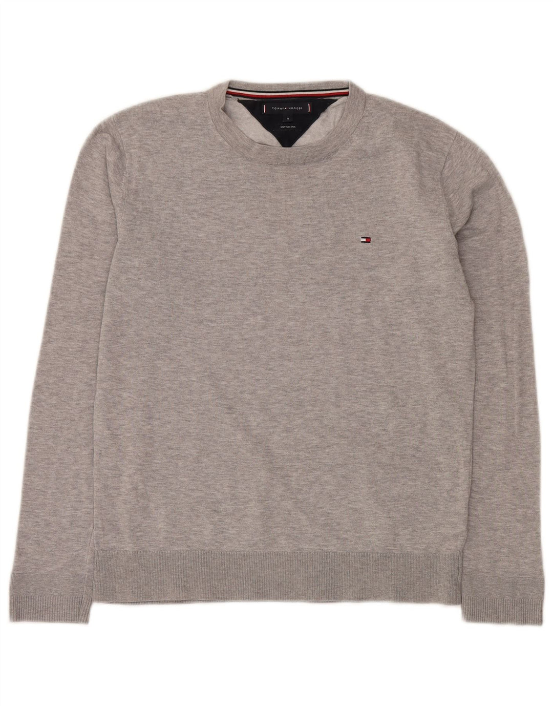 Suéter masculino Tommy Hilfiger com gola redonda e algodão cinza médio