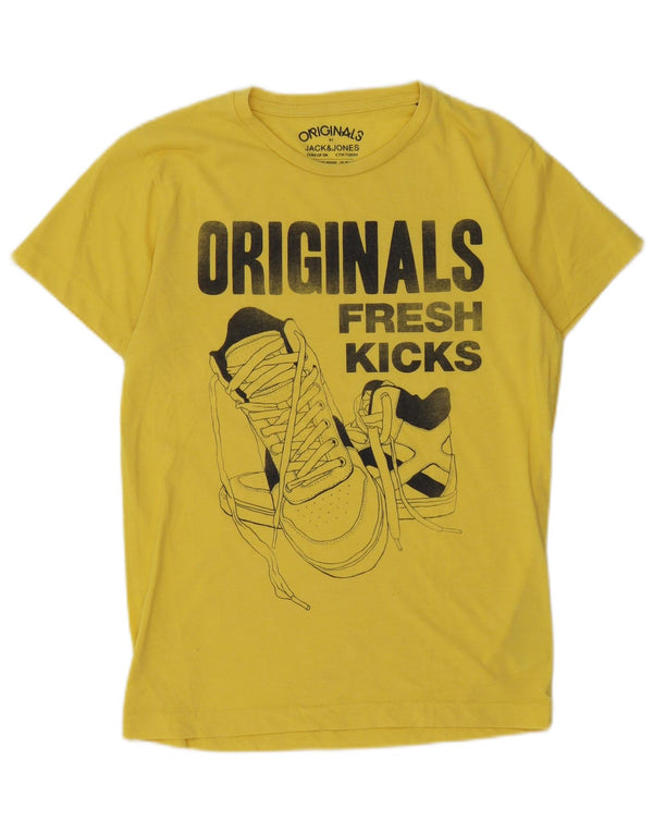 Jack & Jones Camiseta masculina gráfica top pequeno algodão amarelo