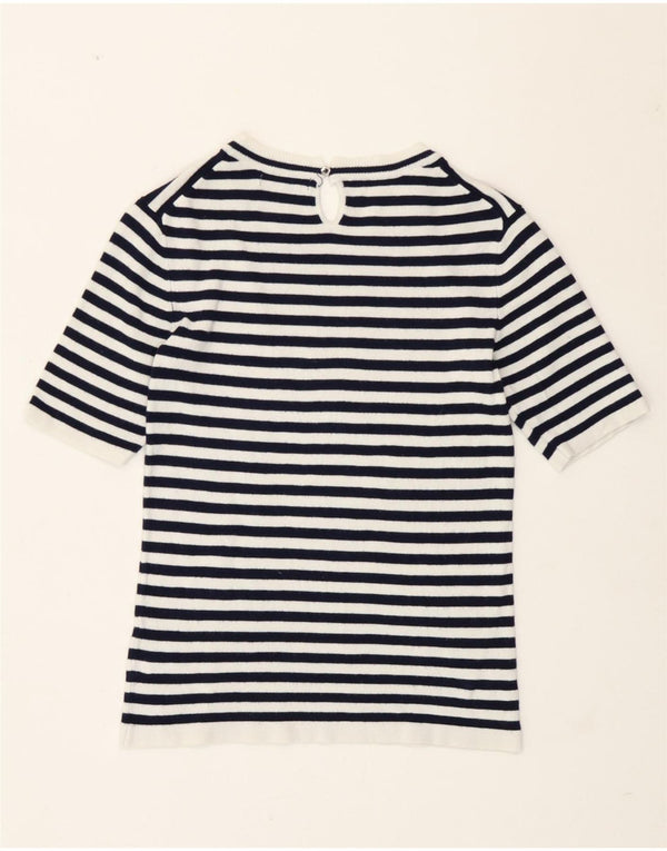 Camiseta feminina Zara UK 12 médio listrado azul marinho