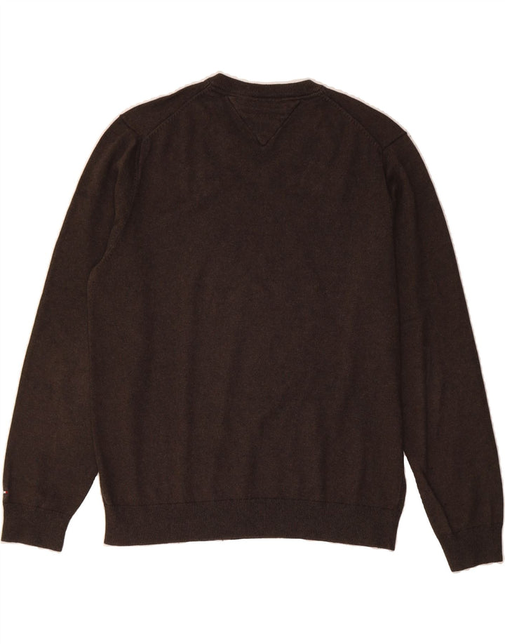 TOMMY HILFIGER Mens V-Neck Jumper Sweater Large Brown Cotton Vintage Tommy Hilfiger and Second-Hand Tommy Hilfiger from Messina Hembry 