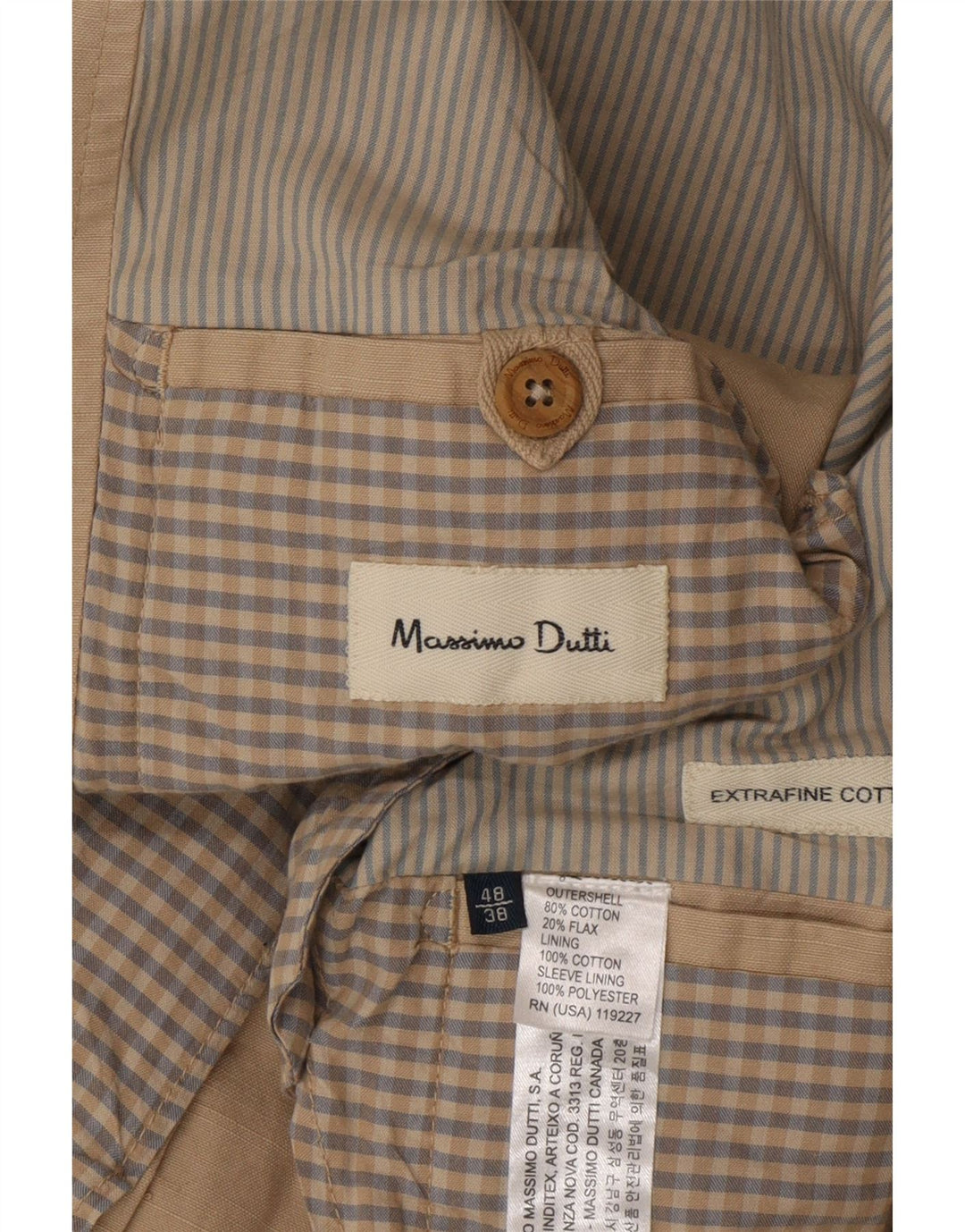 Jaqueta blazer masculina Massimo Dutti com 2 botões EU 48 algodão bege médio