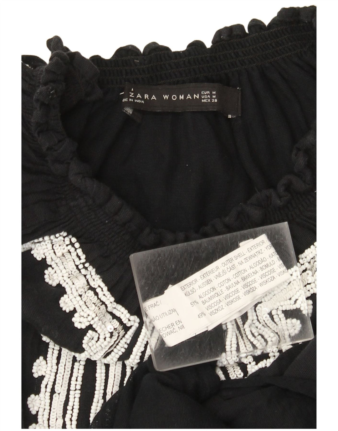 Blusa feminina Zara UK 12 algodão preto médio