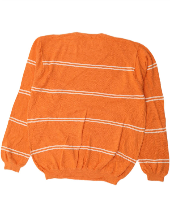 Suéter masculino IZOD com gola redonda, grande algodão listrado laranja