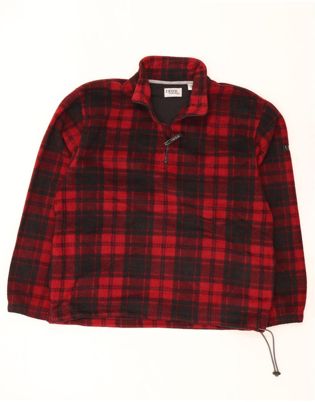 Suéter de lã masculino Izod com zíper e pescoço grande poliéster xadrez vermelho