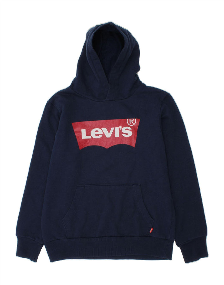 LEVI'S Boys Graphic Hoodie Jumper 11-12 Years Navy Blue Cotton Vintage Levi's and Second-Hand Levi's from Messina Hembry 