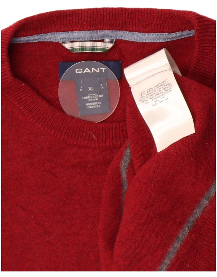 Suéter masculino Gant com gola redonda XL de lã de cordeiro listrada vermelha