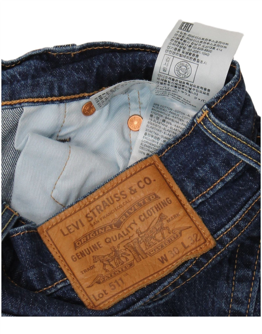 Calça jeans feminina Levi's 511 Slim W30 L32 azul marinho algodão