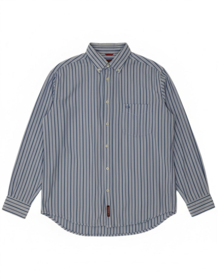 Camisa masculina Carrera grande algodão listrado azul