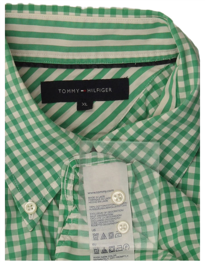 Camisa masculina de manga curta xadrez Tommy Hilfiger XL verde algodão guingão
