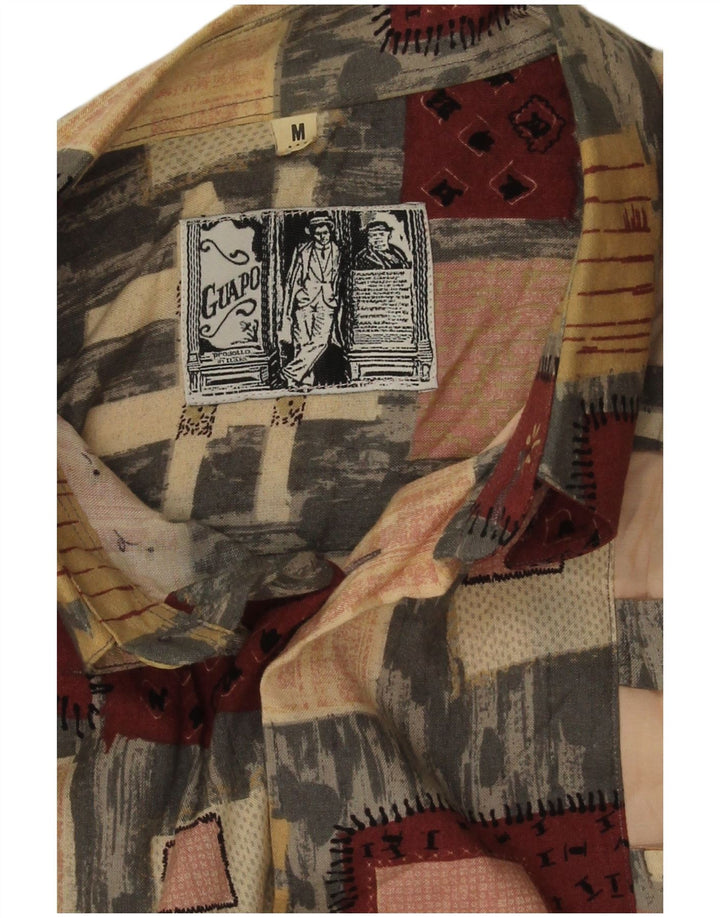 Camisa masculina vintage média multicolorida patchwork viscose