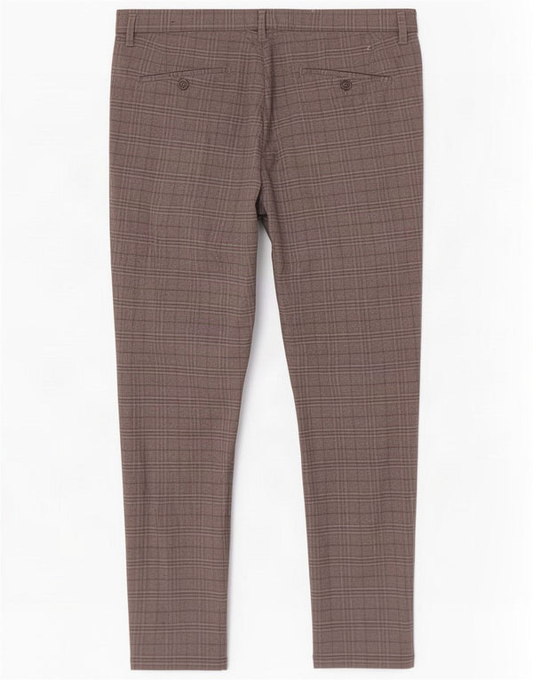 Zara Mens Slim Chino Calças EU 44 Grande W34 L31 Poliéster xadrez cinza