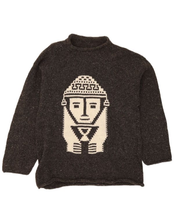 Suéter masculino vintage com gola de tartaruga, cinza médio manchado asteca