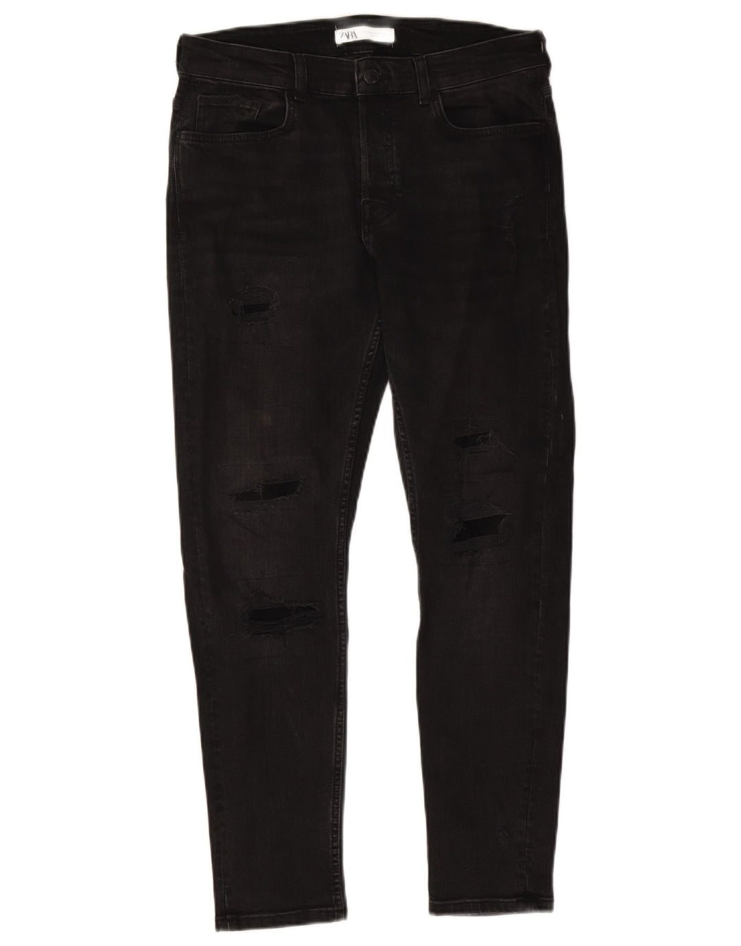 ZARA Jeans skinny masculino desgastado UE 42 grande W32 L28 preto