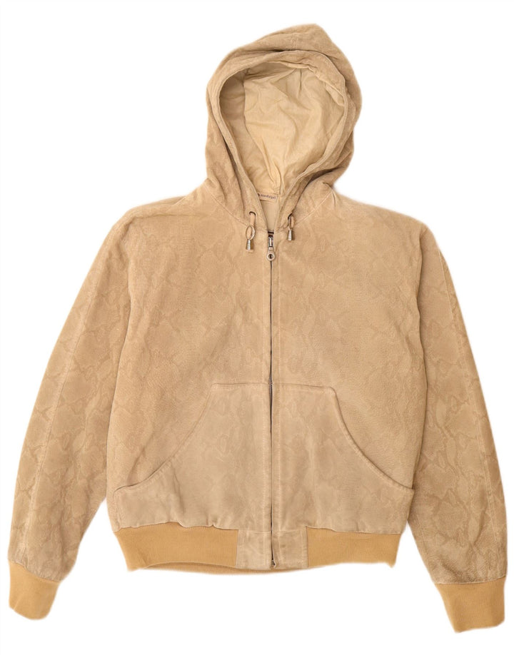Jaqueta bomber feminina com capuz Donna Pelle IT 42 médio bege estampa animal