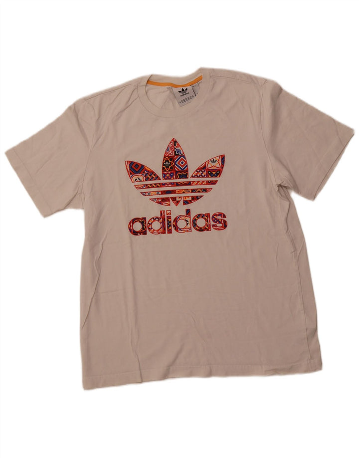 ADIDAS Mens Graphic T-Shirt Top Médio Off White Algodão