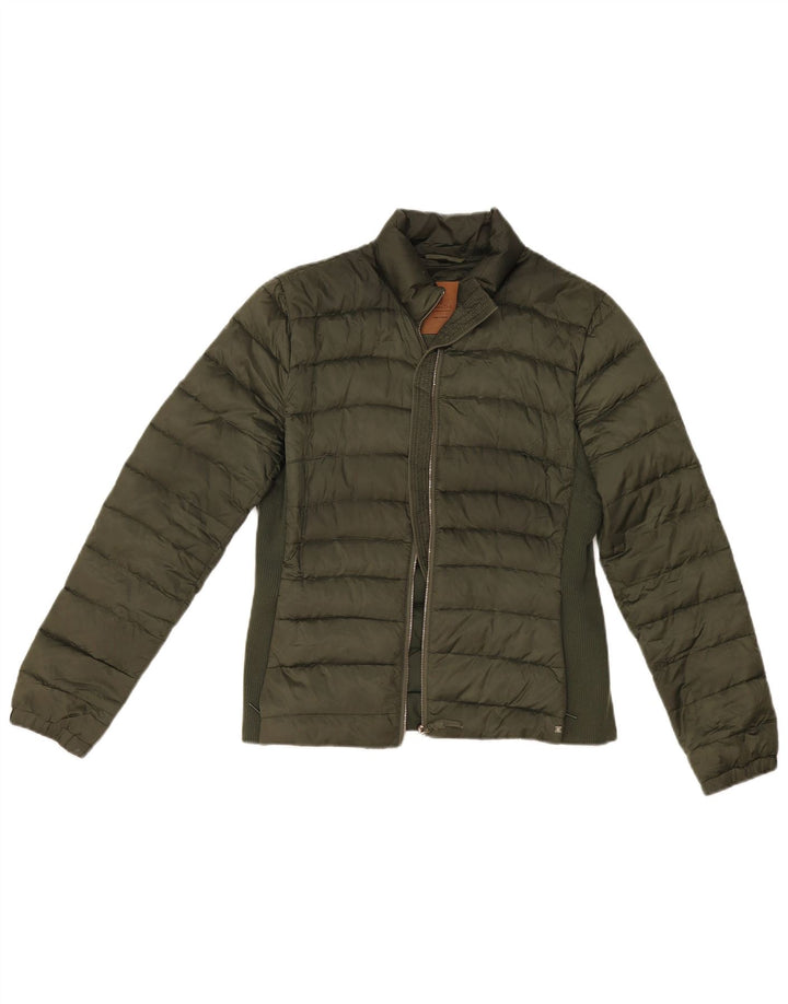Jaqueta acolchoada feminina Massimo Dutti UK 14 grande poliéster cáqui