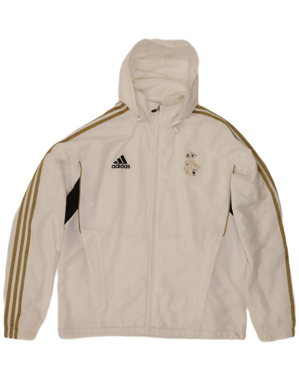 Adidas Mens Real Madrid Hooded Tracksuit Top Jacket Reino Unido 40/42 Médio Branco