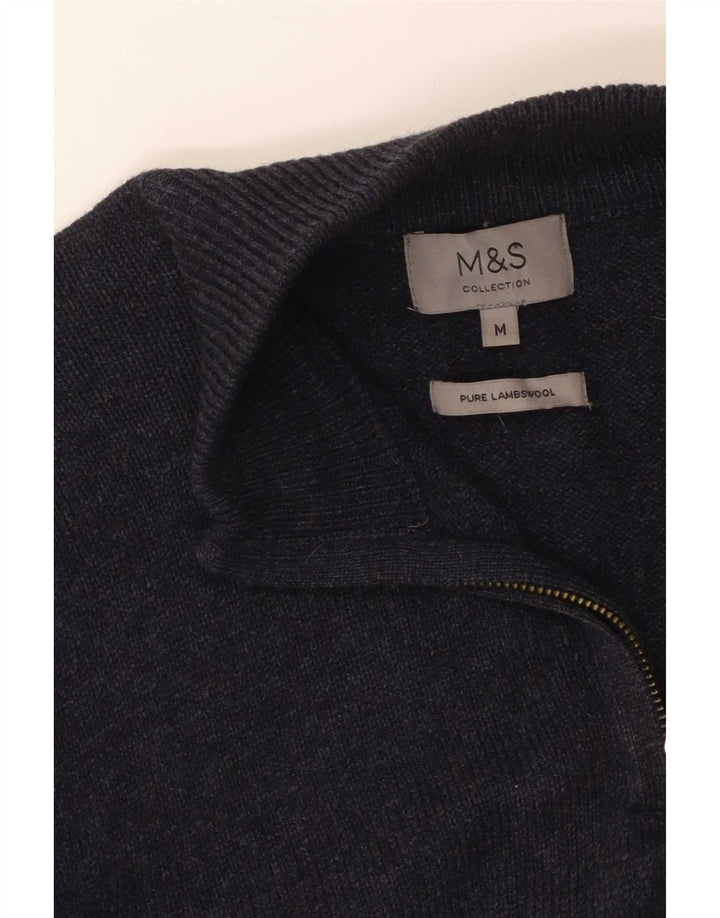 Suéter masculino Marks & Spencer com zíper e gola média azul marinho manchado