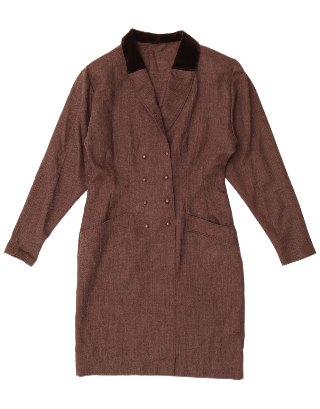Vestido camisa feminino vintage Reino Unido 12 lã marrom médio