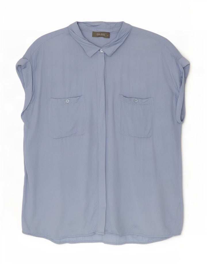 Blusa feminina sem mangas Oasis Reino Unido 14 grande viscose azul