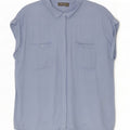 Blusa feminina sem mangas Oasis Reino Unido 14 grande viscose azul